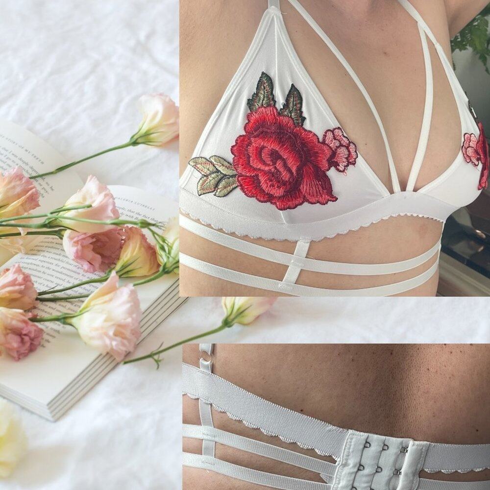 BRALETTE SZ 12 L  Embroidered rose double cage NEW B138